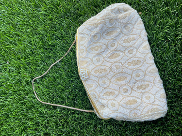 Midcentury French White Beaded Clutch Purse